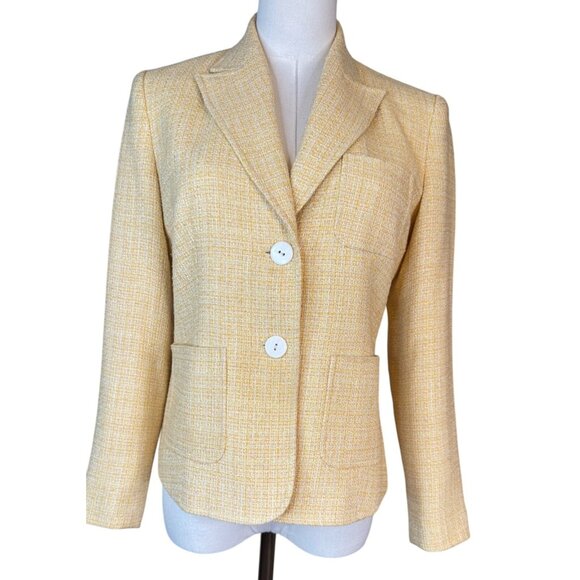 Talbots Size 2 Petite Yellow Textured Single Breasted Blazer - Picture 1 of 13